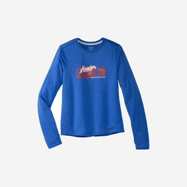 Brooks Houston22 Distance Graphic Ls Langermet T-Skjorte Dame Online - Blå - Norge (JPY512489)